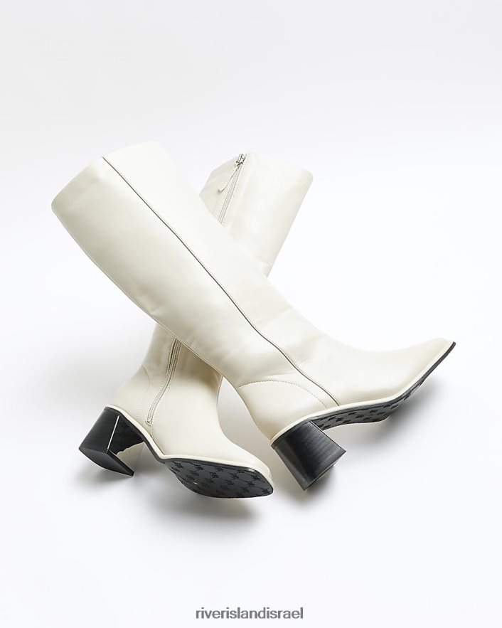 הַנעָלָה River Island מגפיים עם עקבים בגזרה רחבה קרם נשים BDZ4084160