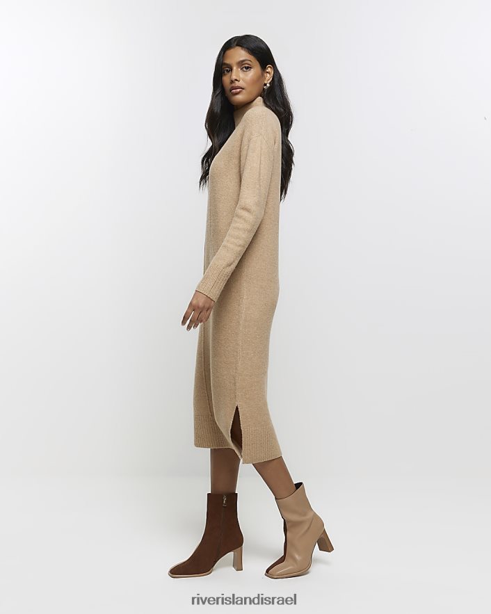 לבוש River Island שמלת מידי מגשר סרוג חום נשים BDZ4084161