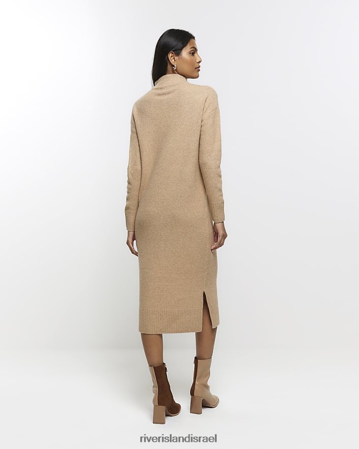 לבוש River Island שמלת מידי מגשר סרוג חום נשים BDZ4084161