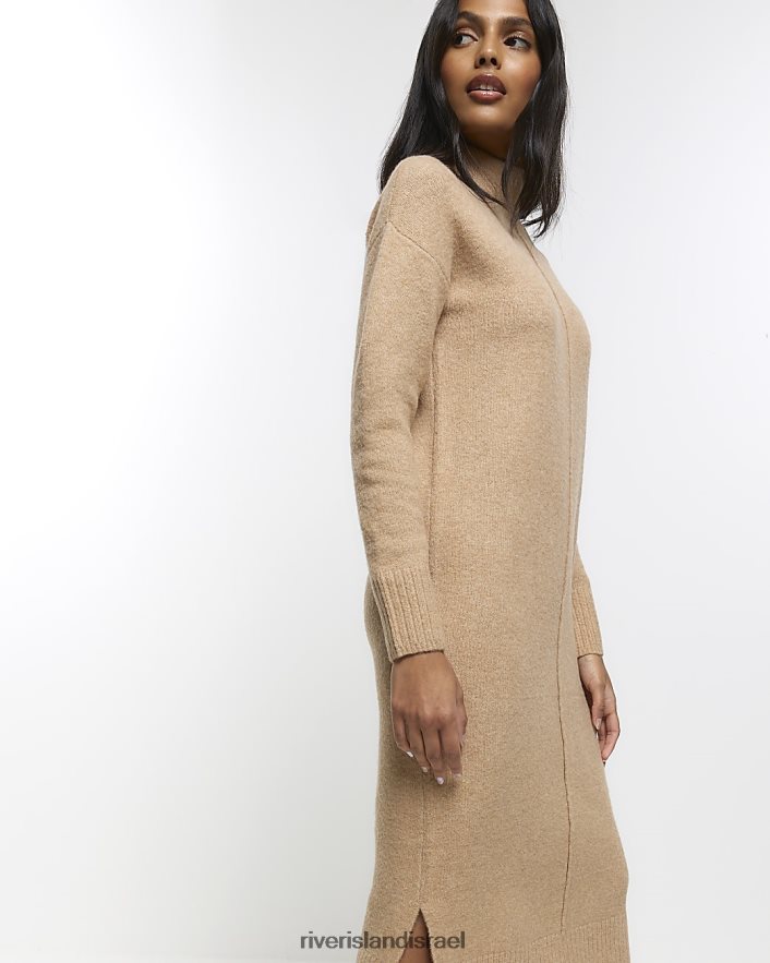 לבוש River Island שמלת מידי מגשר סרוג חום נשים BDZ4084161