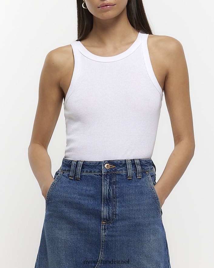 לבוש River Island רב חבילה עליונה של אפוד רייסר ריב לבן נשים BDZ4084163