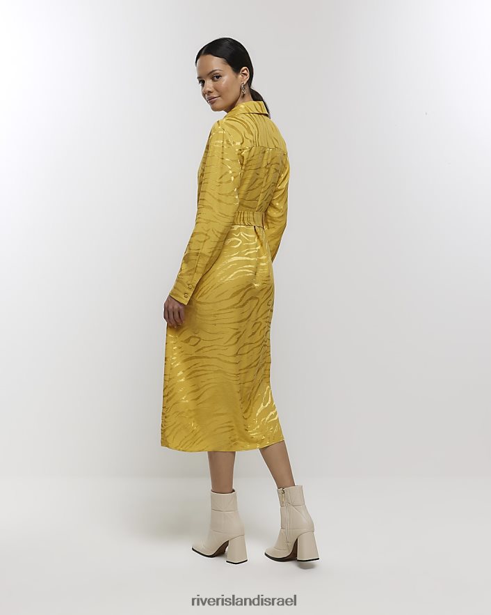 לבוש River Island שמלת חולצת מידי חגורה צהוב נשים BDZ4084164