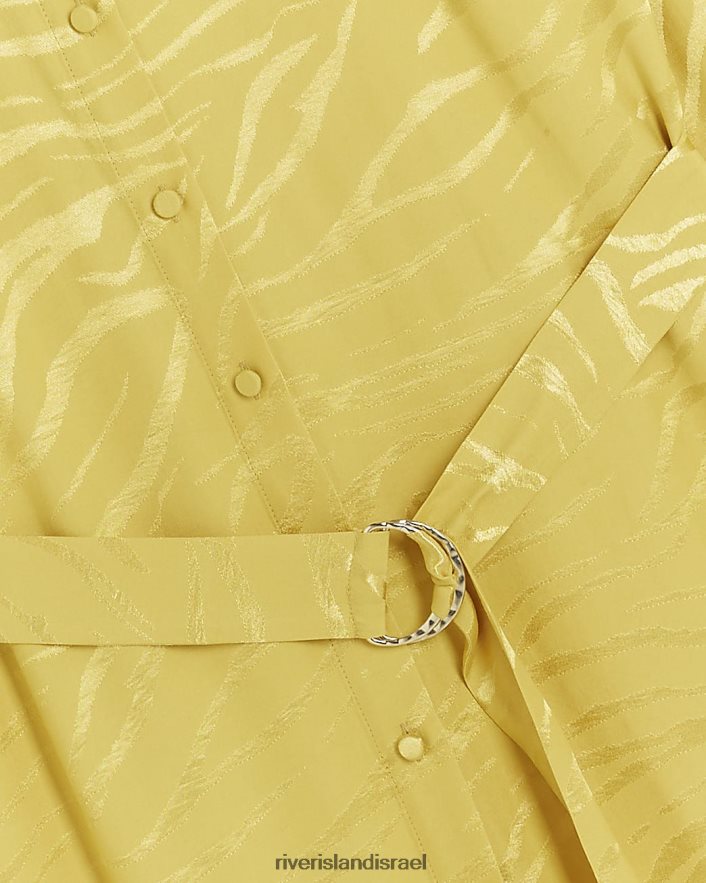 לבוש River Island שמלת חולצת מידי חגורה צהוב נשים BDZ4084164