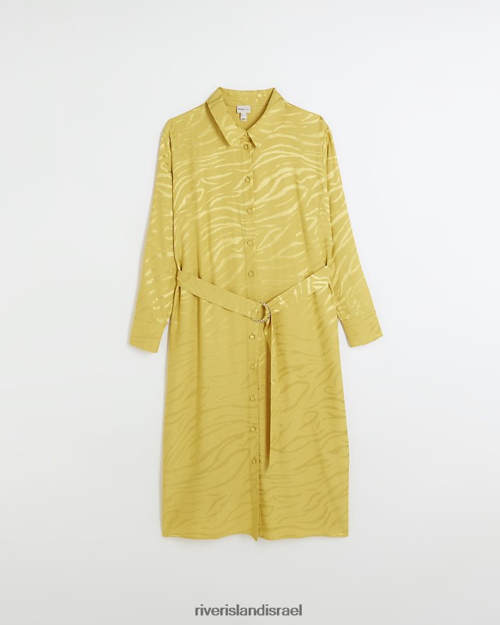 לבוש River Island שמלת חולצת מידי חגורה צהוב נשים BDZ4084164