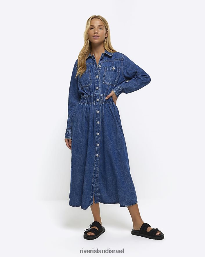 לבוש River Island שמלת מידי של חולצת ג'ינס כְּחוֹל נשים BDZ4084165