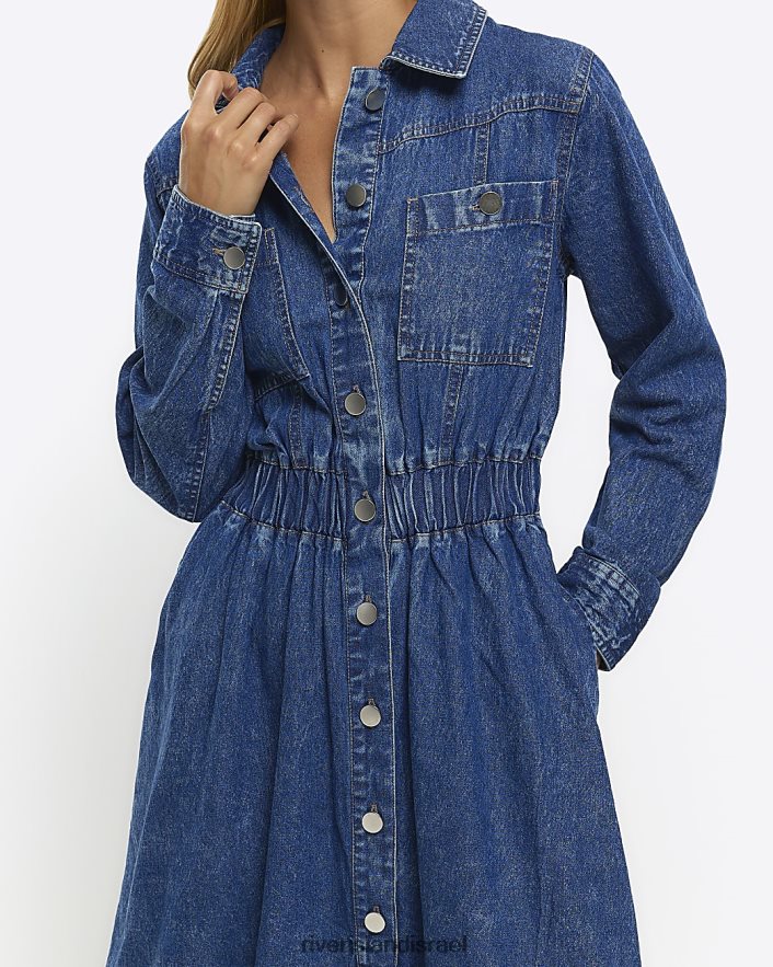לבוש River Island שמלת מידי של חולצת ג'ינס כְּחוֹל נשים BDZ4084165