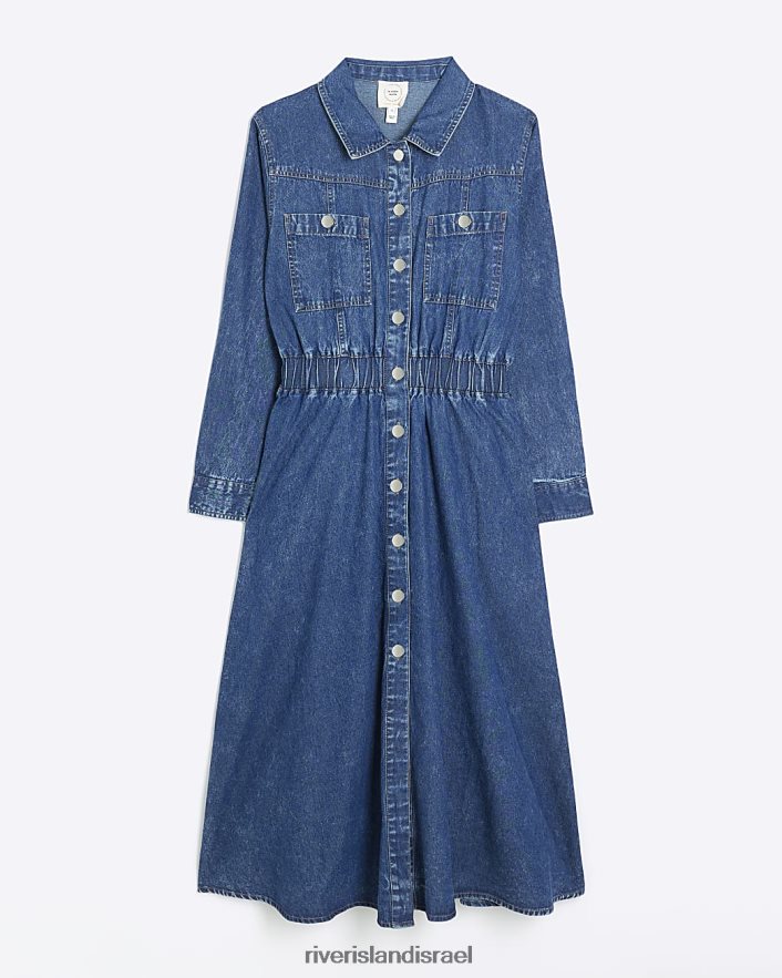 לבוש River Island שמלת מידי של חולצת ג'ינס כְּחוֹל נשים BDZ4084165