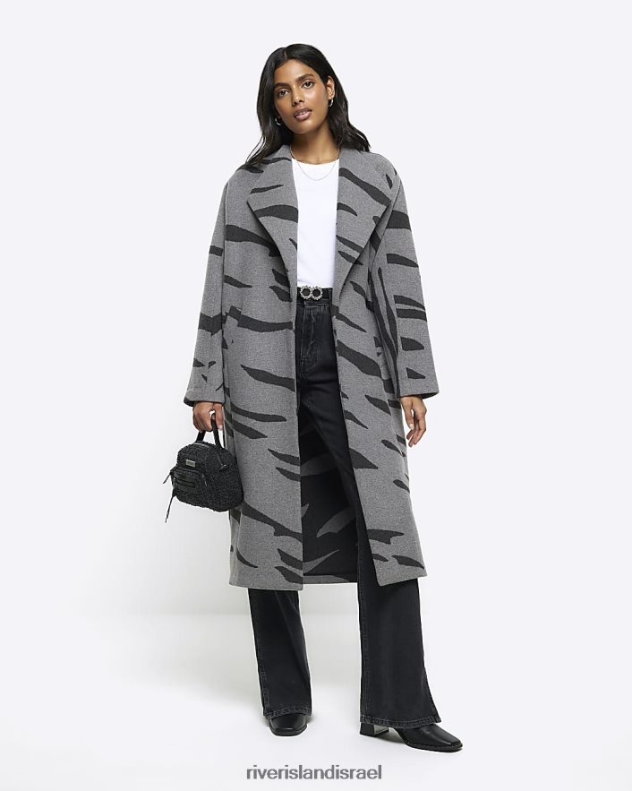 לבוש River Island הדפס זברה נופל קואטיגן אפור נשים BDZ4084166