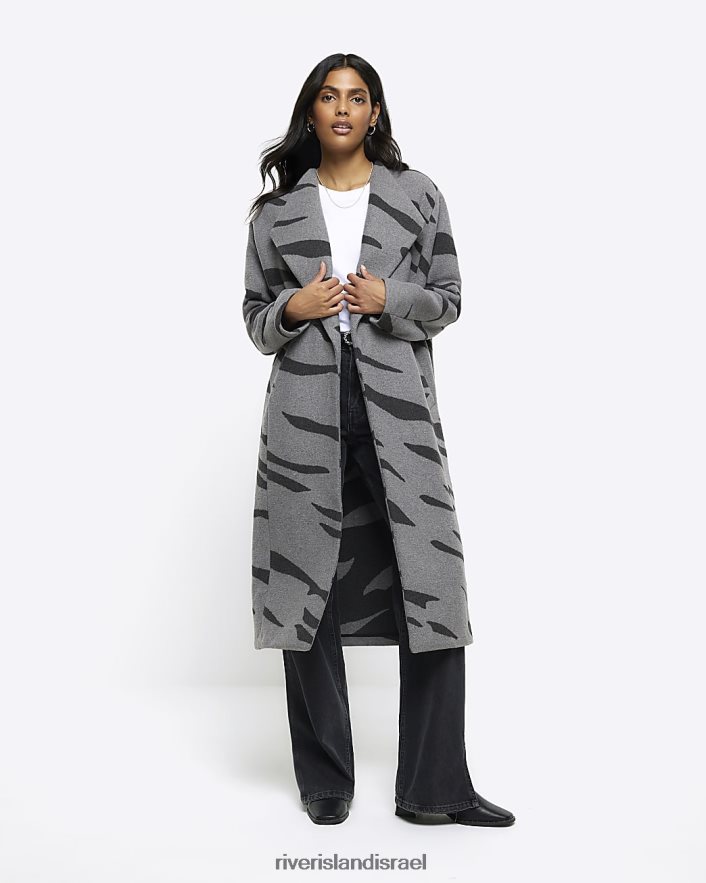 לבוש River Island הדפס זברה נופל קואטיגן אפור נשים BDZ4084166