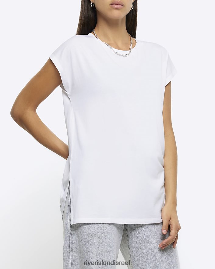 לבוש River Island חולצת טריקו מכפלת מפוצלת לבן נשים BDZ4084167