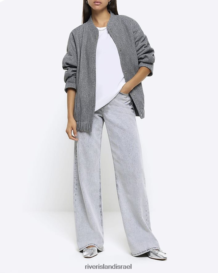 לבוש River Island חולצת טריקו מכפלת מפוצלת לבן נשים BDZ4084167