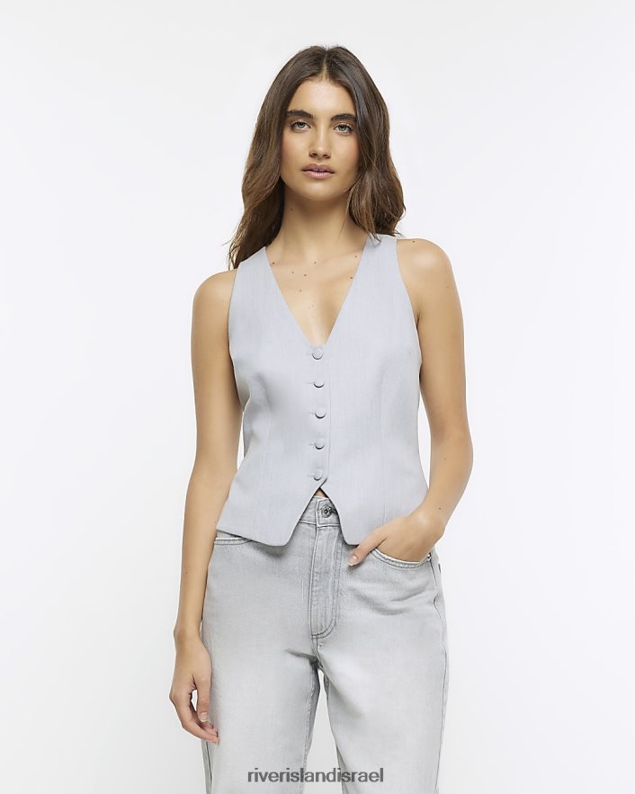 לבוש River Island חזייה קדמית בכפתור אפור נשים BDZ4084168
