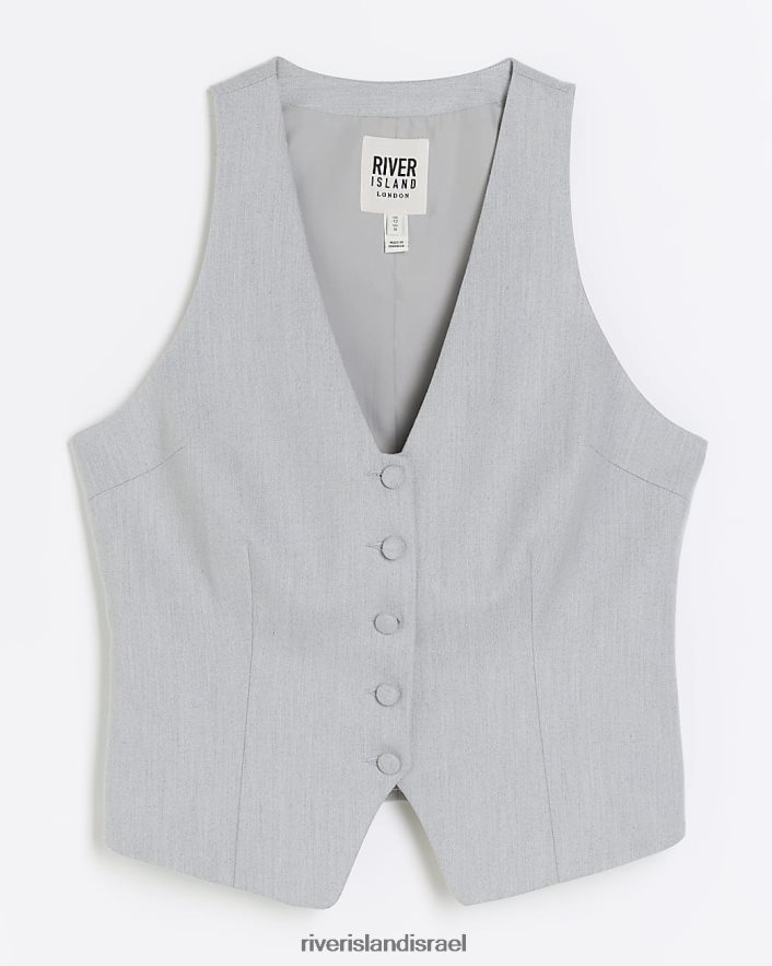 לבוש River Island חזייה קדמית בכפתור אפור נשים BDZ4084168