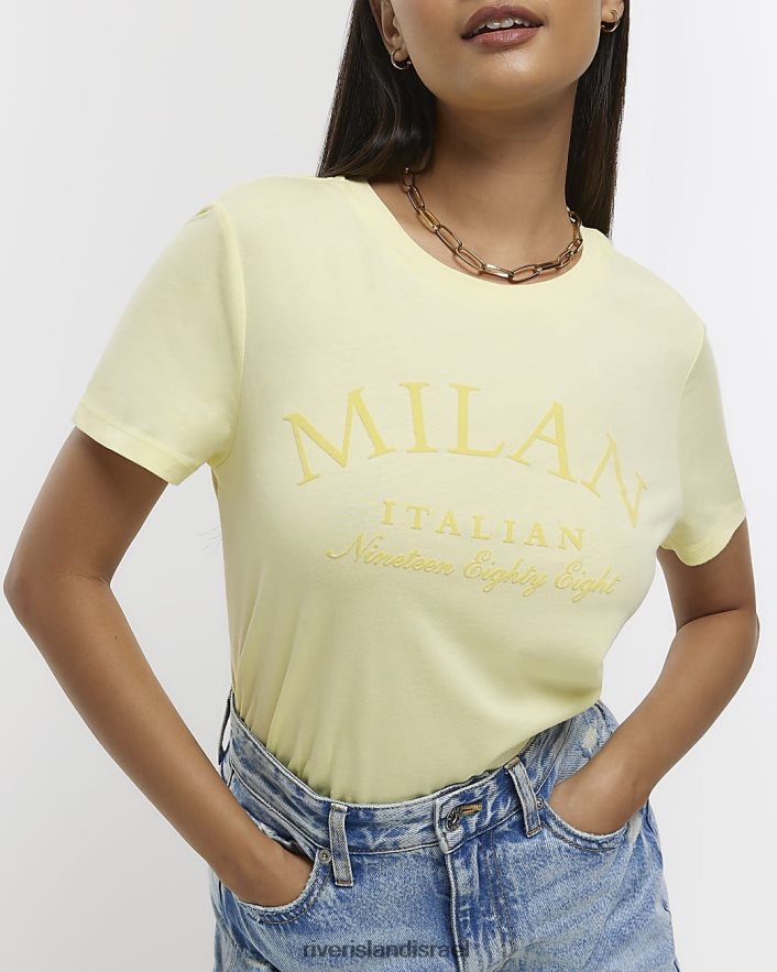 לבוש River Island חולצה גרפית צהוב נשים BDZ4084170