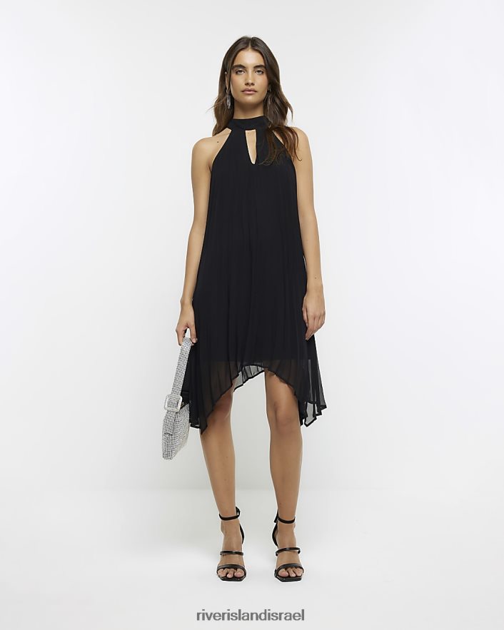 לבוש River Island שמלת מיני קולר קפלים שָׁחוֹר נשים BDZ4084175