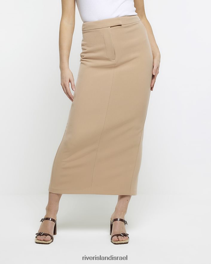 לבוש River Island חצאית מקסי מחויטת בז' נשים BDZ4084177