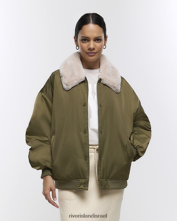 לבוש River Island מעיל בומבר צווארון פרווה מלאכותית חָקִי נשים BDZ4084183