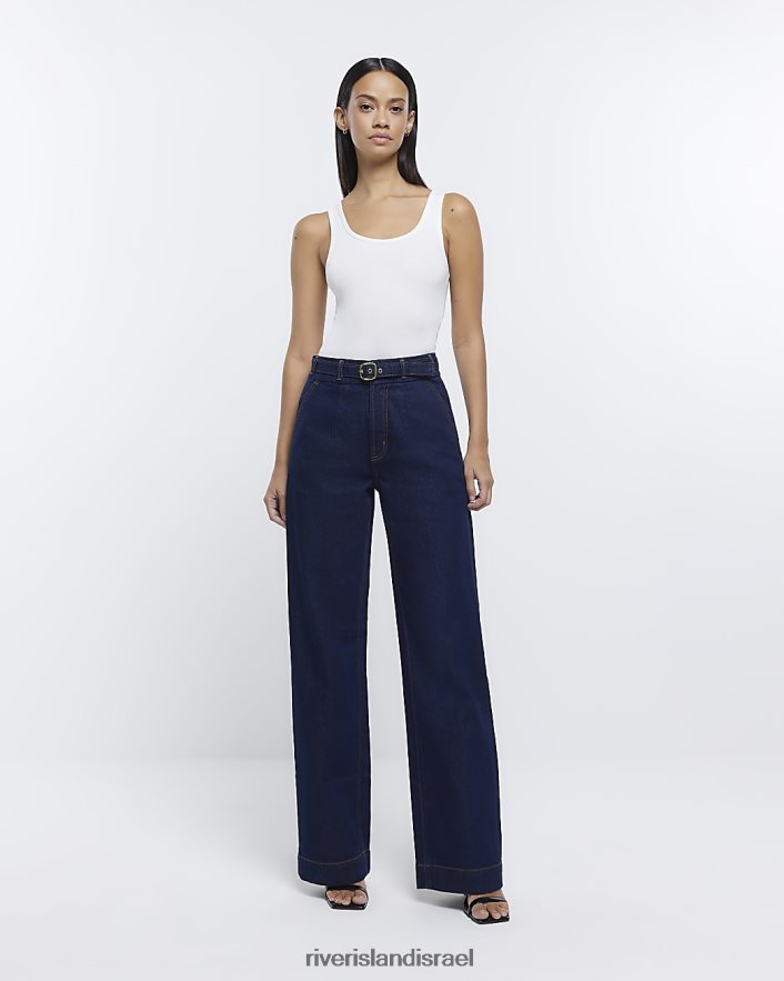 לבוש River Island ג'ינס עם רגליים רחבות חגורות כְּחוֹל נשים BDZ4084185