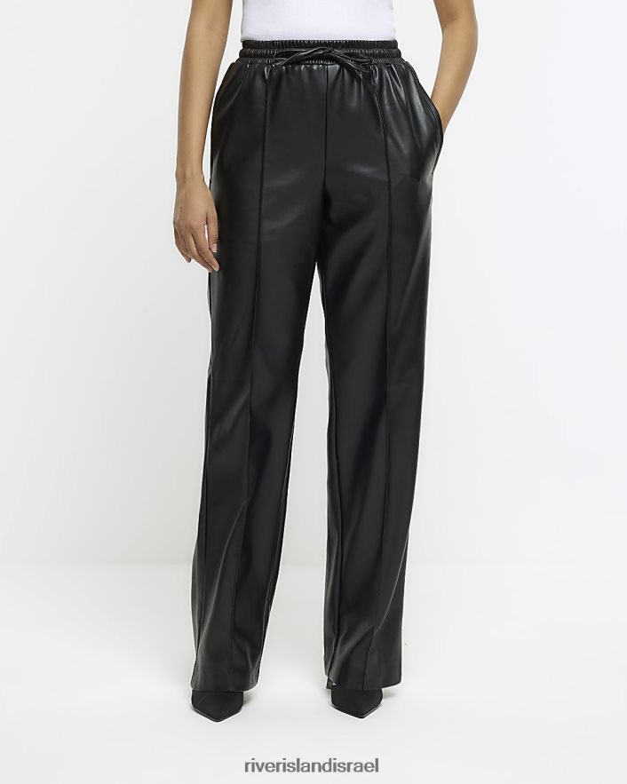 לבוש River Island מכנסיים רחבים מעור מלאכותי שָׁחוֹר נשים BDZ4084188