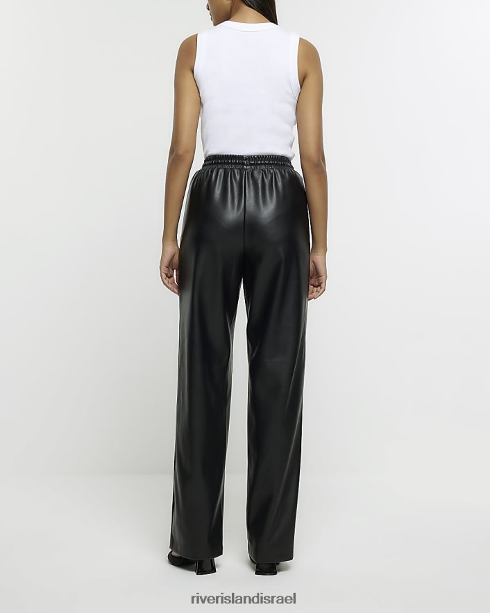 לבוש River Island מכנסיים רחבים מעור מלאכותי שָׁחוֹר נשים BDZ4084188