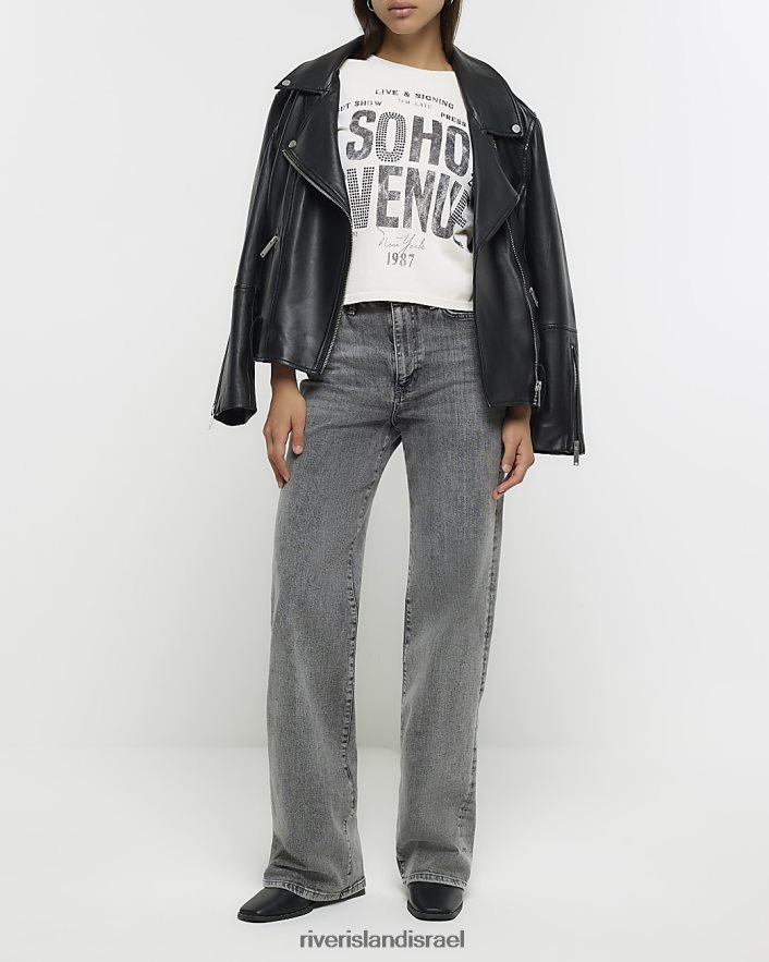 לבוש River Island חולצה גרפית קרם נשים BDZ4084192