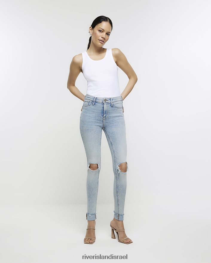 לבוש River Island ג'ינס קרעים בגזרה רזה בגזרה כְּחוֹל נשים BDZ4084199
