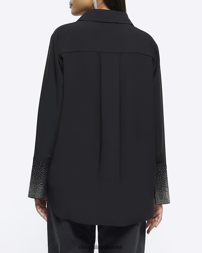 לבוש River Island חולצת חפת סאטן יהלומי שָׁחוֹר נשים BDZ4084210