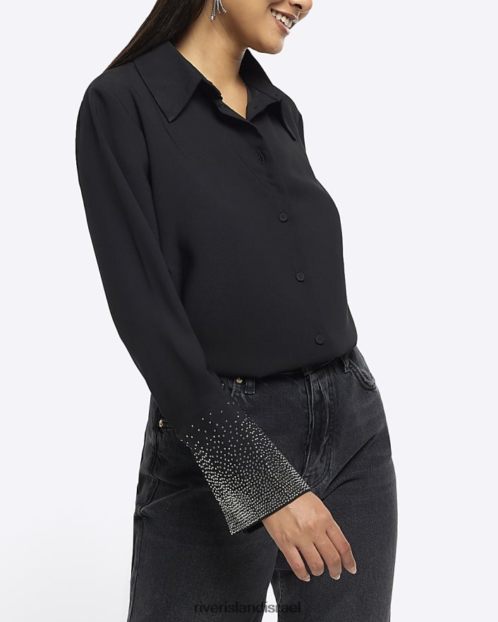 לבוש River Island חולצת חפת סאטן יהלומי שָׁחוֹר נשים BDZ4084210