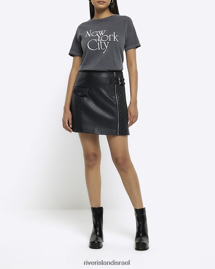 לבוש River Island חצאית מיני מרופד מעור מלאכותי שָׁחוֹר נשים BDZ4084215