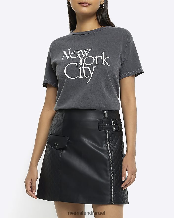 לבוש River Island חצאית מיני מרופד מעור מלאכותי שָׁחוֹר נשים BDZ4084215