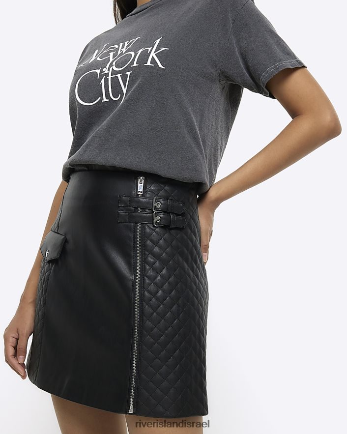 לבוש River Island חצאית מיני מרופד מעור מלאכותי שָׁחוֹר נשים BDZ4084215