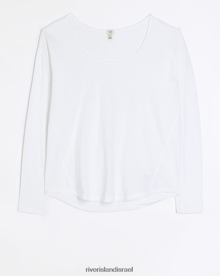 לבוש River Island טופ עם שרוולים ארוכים עם צווארון לבן נשים BDZ4084217