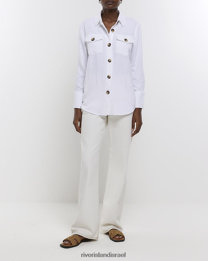 לבוש River Island חולצה עם שרוולים ארוכים עם מרקם קרם נשים BDZ408421