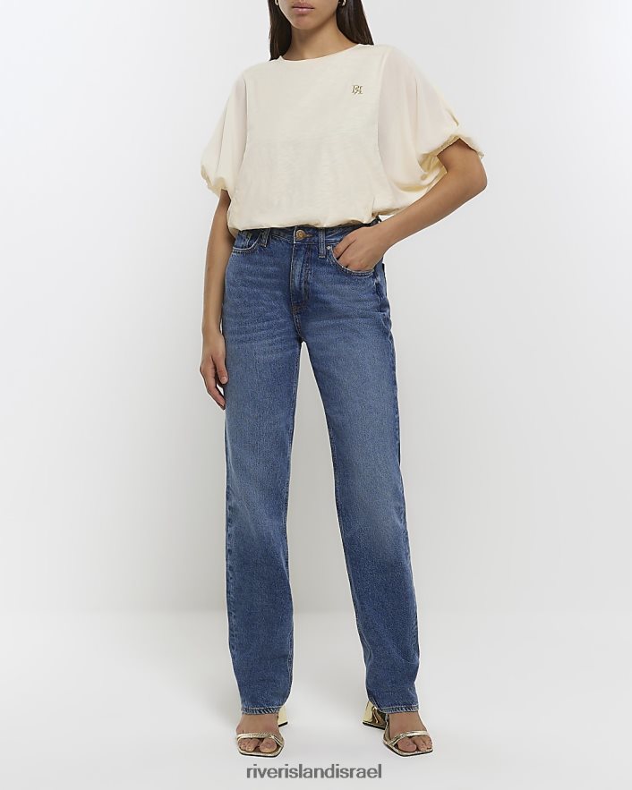 לבוש River Island חולצת טריקו עם שרוול בלון בז' נשים BDZ4084224