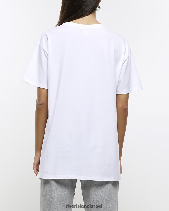 לבוש River Island חולצת טריקו של שרשרת לבן נשים BDZ4084228
