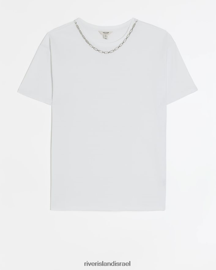 לבוש River Island חולצת טריקו של שרשרת לבן נשים BDZ4084228