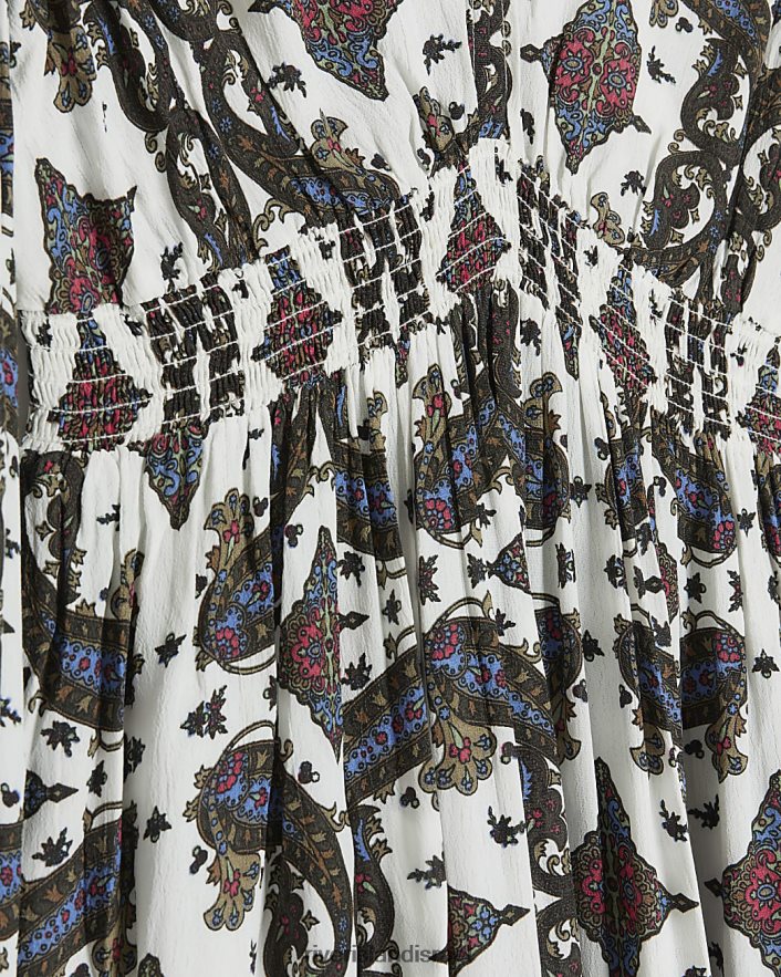 לבוש River Island שמלת מידי עם שרוולים נפוחים של פייזלי קרם נשים BDZ4084229