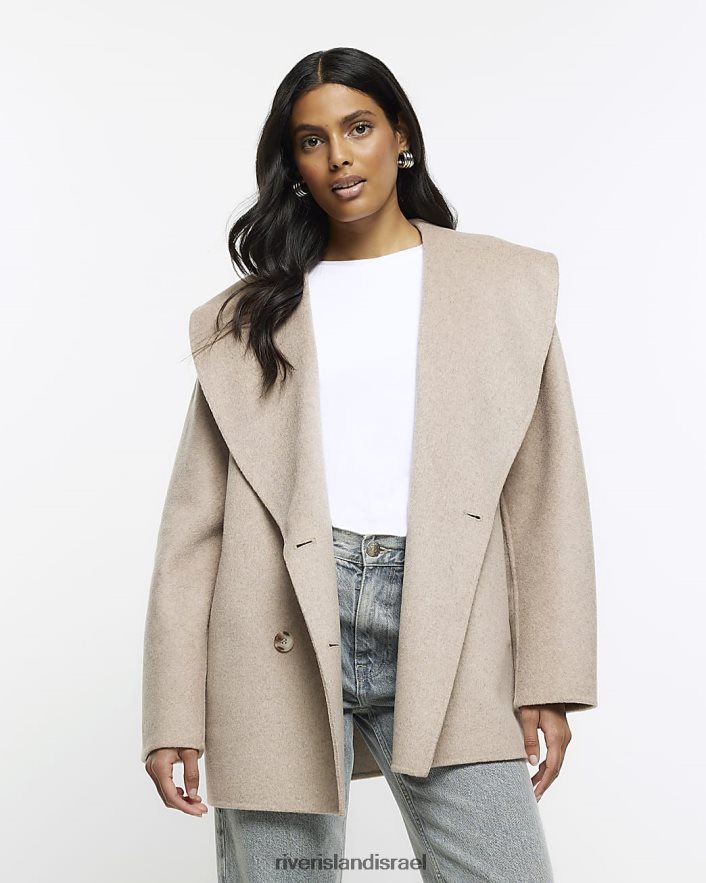 לבוש River Island מעיל כפול חזה בתערובת צמר חום נשים BDZ4084231