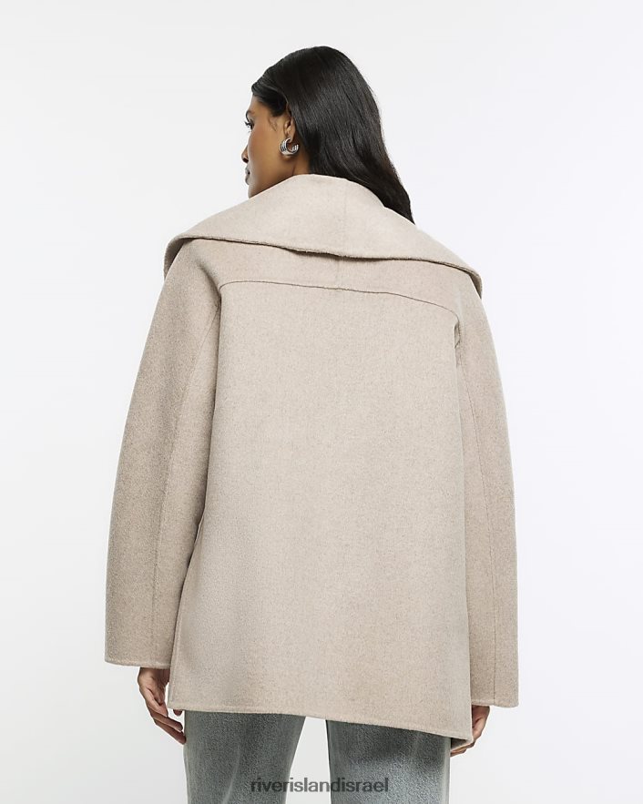 לבוש River Island מעיל כפול חזה בתערובת צמר חום נשים BDZ4084231