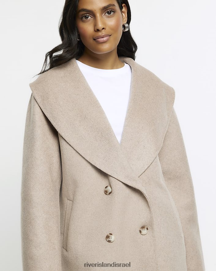 לבוש River Island מעיל כפול חזה בתערובת צמר חום נשים BDZ4084231