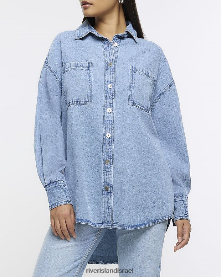 לבוש River Island חולצת ג'ינס אוברסייז כְּחוֹל נשים BDZ4084233