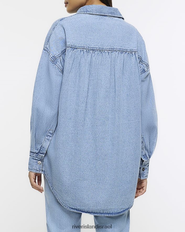 לבוש River Island חולצת ג'ינס אוברסייז כְּחוֹל נשים BDZ4084233