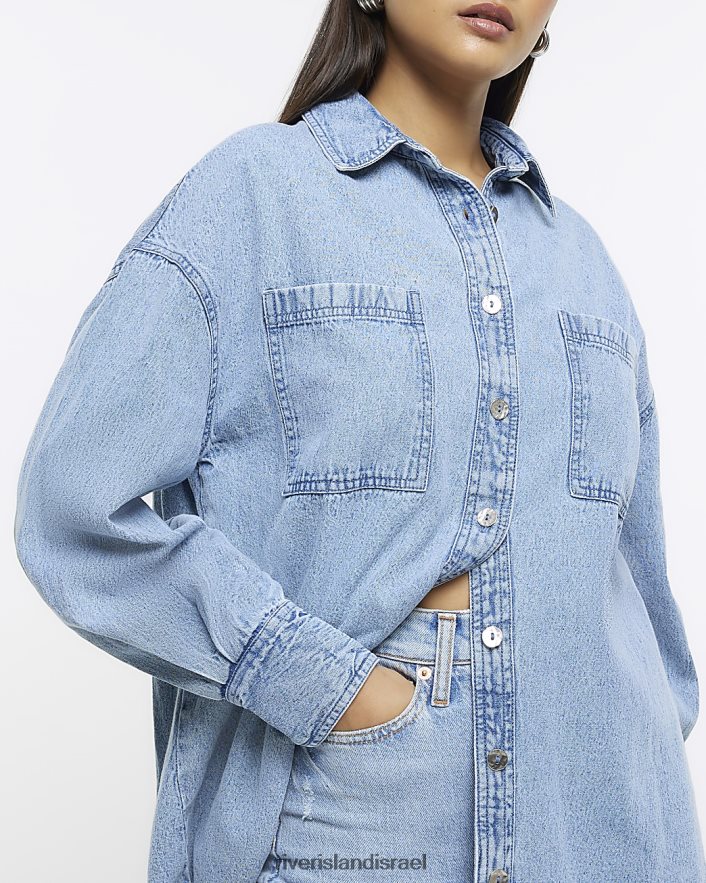 לבוש River Island חולצת ג'ינס אוברסייז כְּחוֹל נשים BDZ4084233