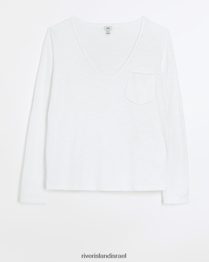 לבוש River Island חלק עליון עם שרוולים ארוכים בכיס לבן נשים BDZ4084234