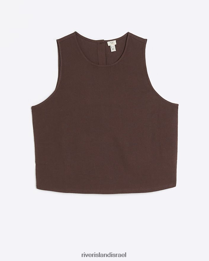 לבוש River Island עליונית מכופתרת ללא שרוולים עם פשתן חום נשים BDZ4084237