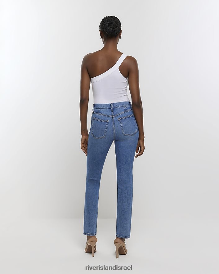 לבוש River Island ג'ינס ישר דק בגזרה גבוהה כְּחוֹל נשים BDZ4084242