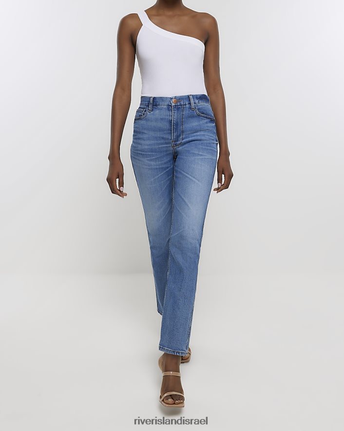 לבוש River Island ג'ינס ישר דק בגזרה גבוהה כְּחוֹל נשים BDZ4084242
