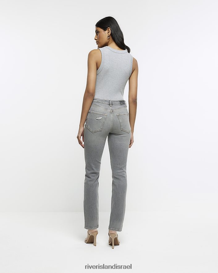 לבוש River Island ג'ינס ישר דק עם מותניים קרעים אפור נשים BDZ4084243