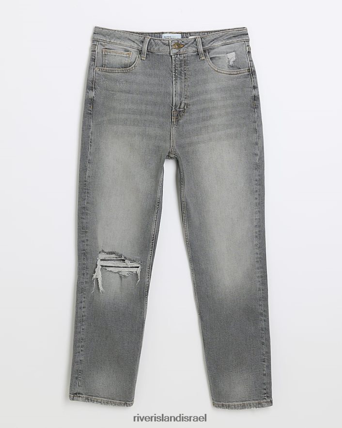 לבוש River Island ג'ינס ישר דק עם מותניים קרעים אפור נשים BDZ4084243