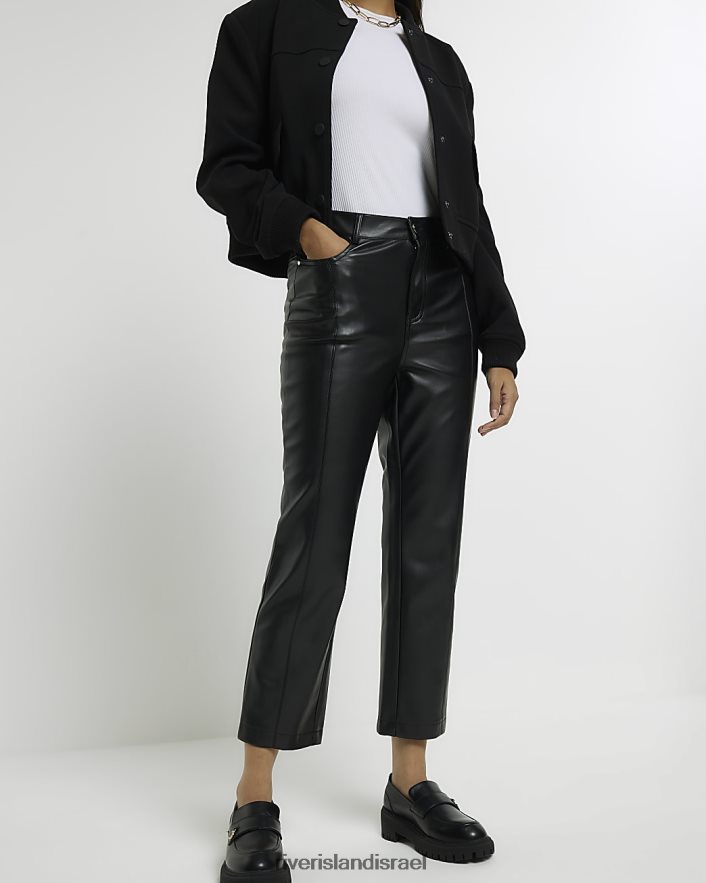 לבוש River Island מכנסיים ישרים מעור מלאכותי שָׁחוֹר נשים BDZ4084245